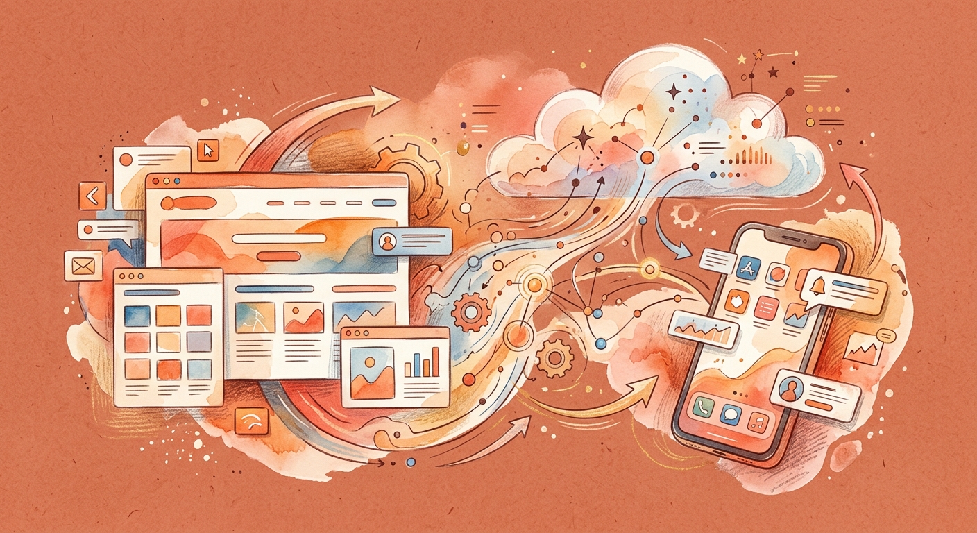 Ilustración de productos digitales y automatizaciones